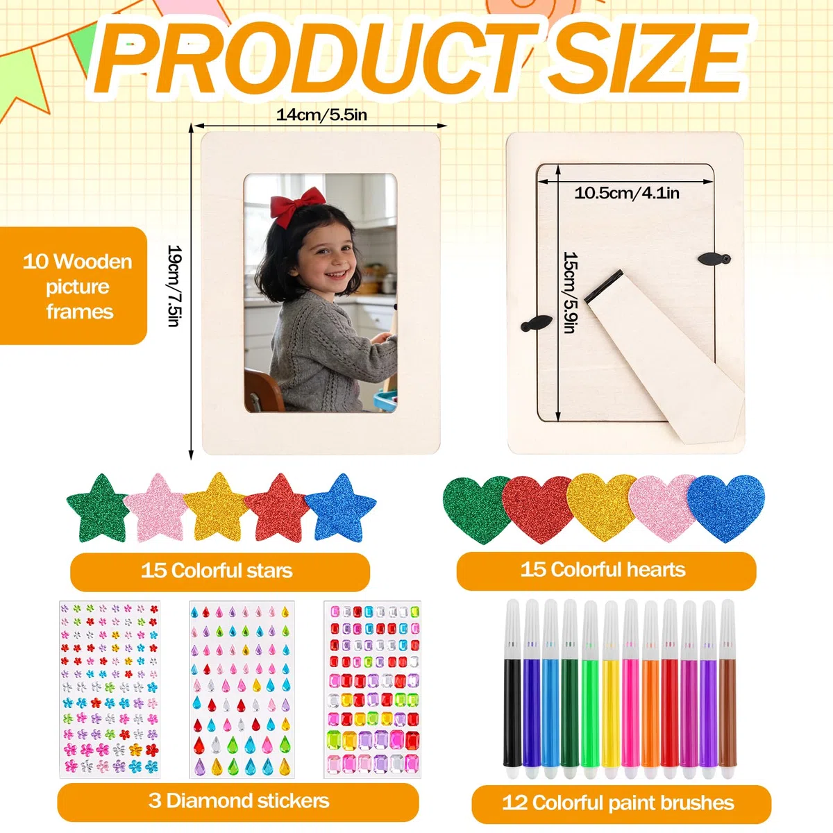 10 marcos de madera para pintar para niños,Kit de manualidades DIY para diseñar tus propios marcos de fotos de 19 x 14 cm,con 12 rotuladores y pegatinas, Ideal para cumpleaños infantiles, manualidades