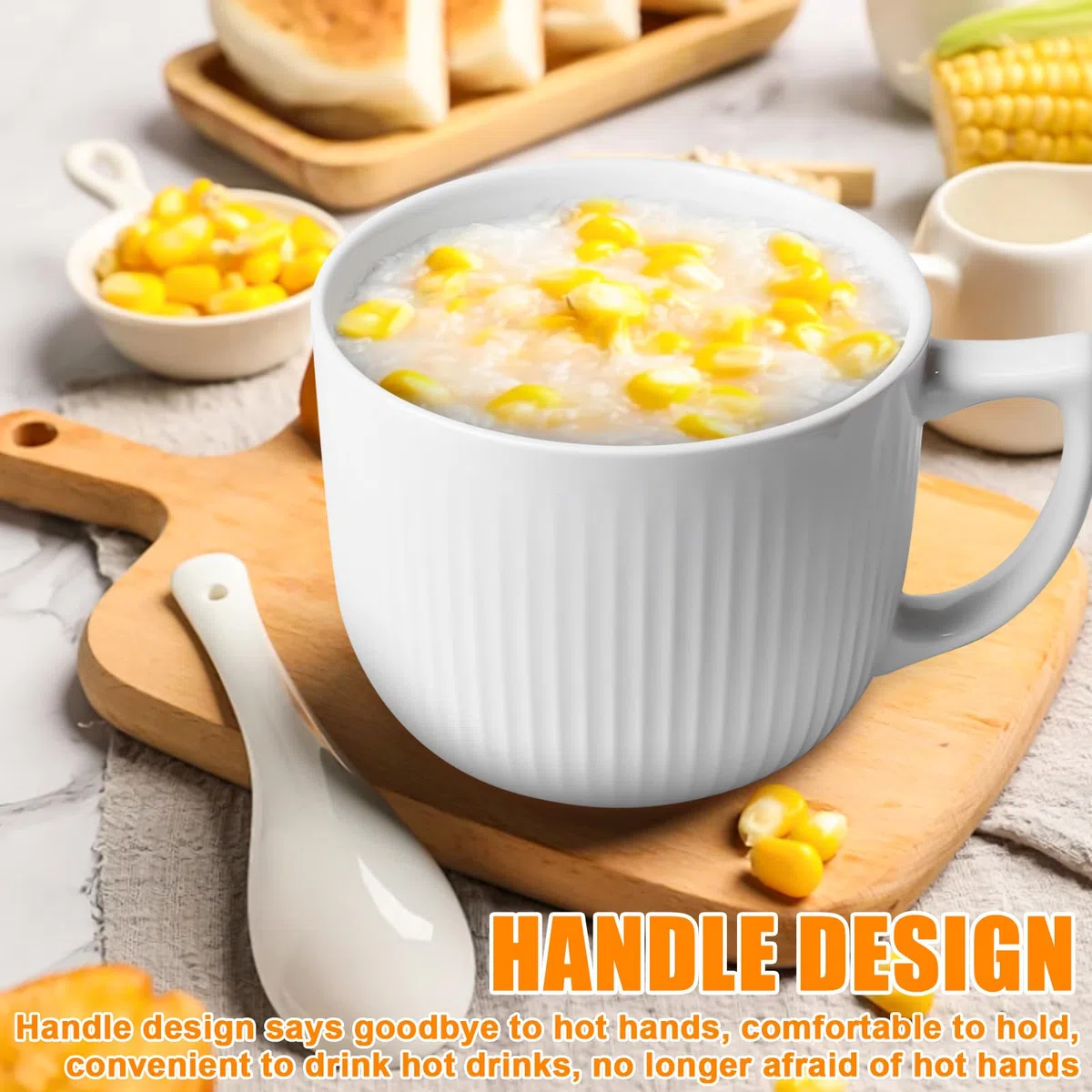 Cuenco de cerámica con asa, 900 ml, tazas de sopa para microondas con tapa, cuenco de ramen, taza de café grande para almuerzo, pasta, fruta, cereales