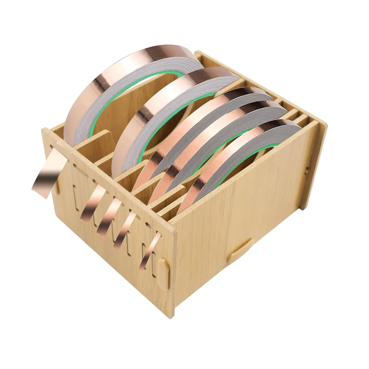 Organizador de 7 compartimentos para cinta adhesiva de lámina de cobre, dispensador para herramientas de arte de vidrio y madera, soporte para papel washi y aluminio, incluye soporte para cinta