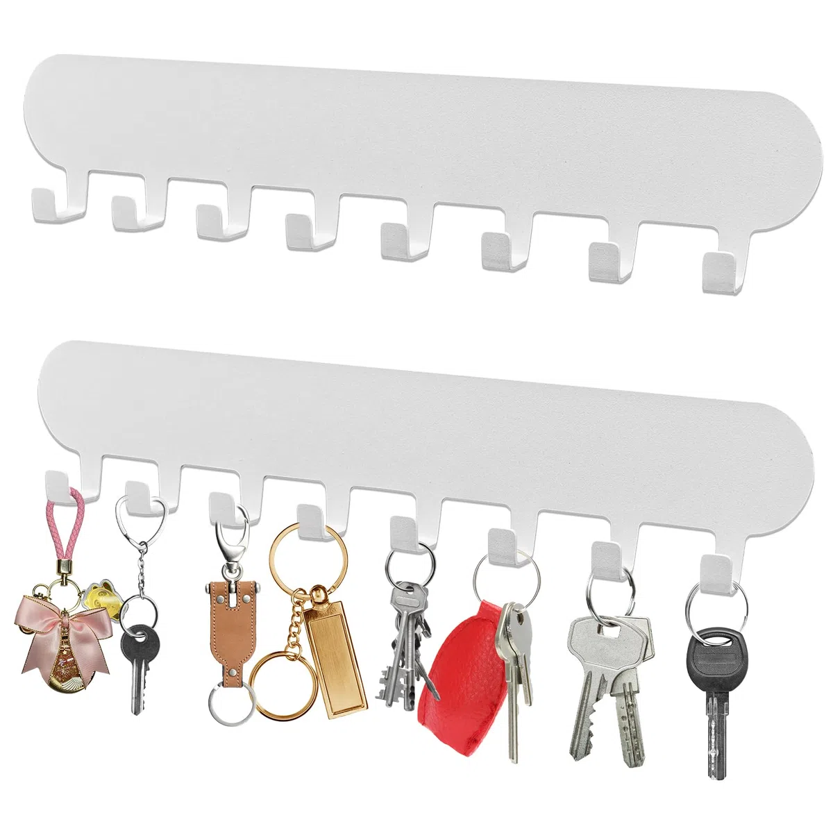 AIVORO Paquete De 2 Llaveros Con 8 Ganchos, Soporte Para Llaves, Soporte Para Ganchos Autoadhesivo, (Blanco)