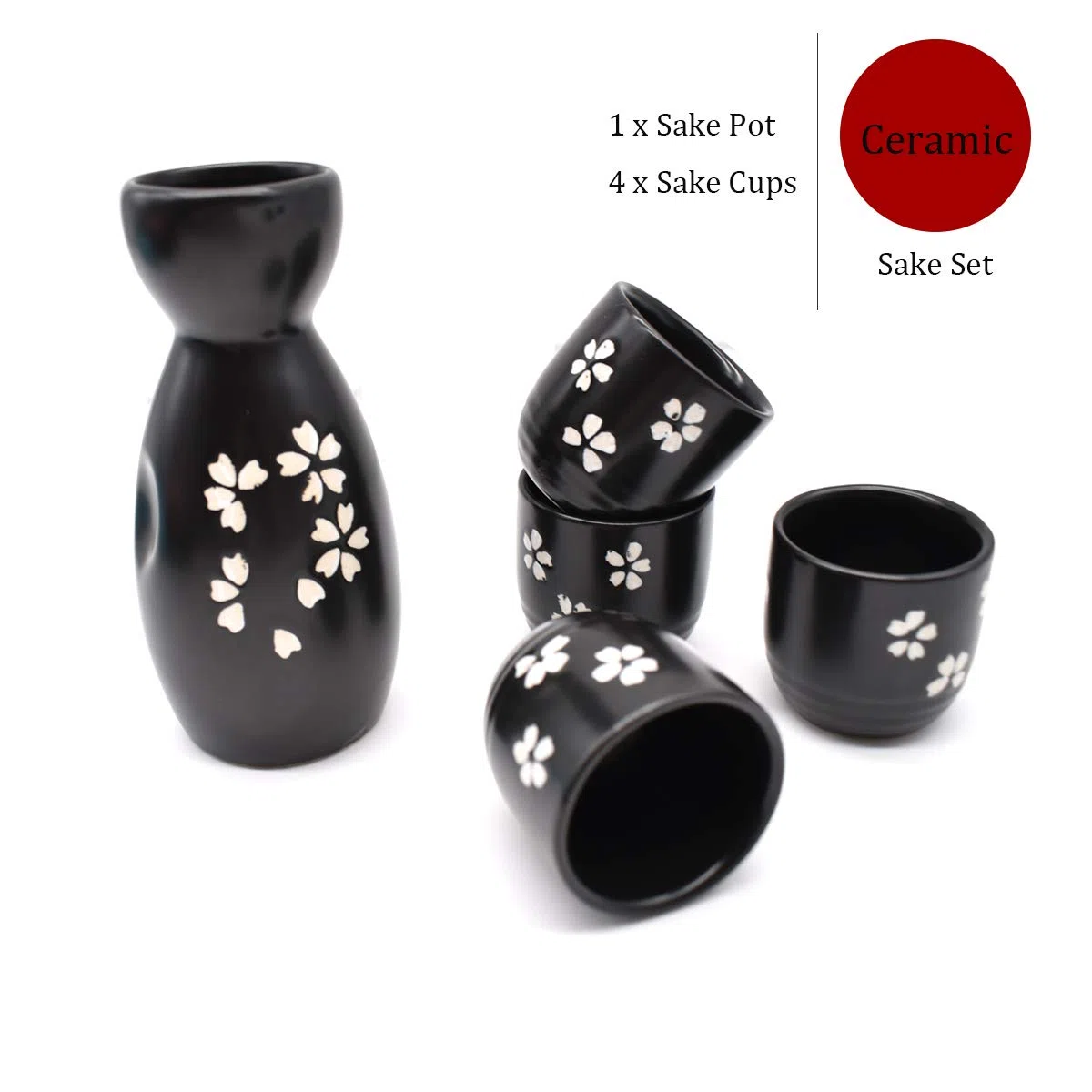 Sake Set,5 Piezas Sake De CerÁMica Japonesa Tradicionales Botella De Sake Porcelana Cups Tazas De CerÁMica Manualidades Regalo(Negro)