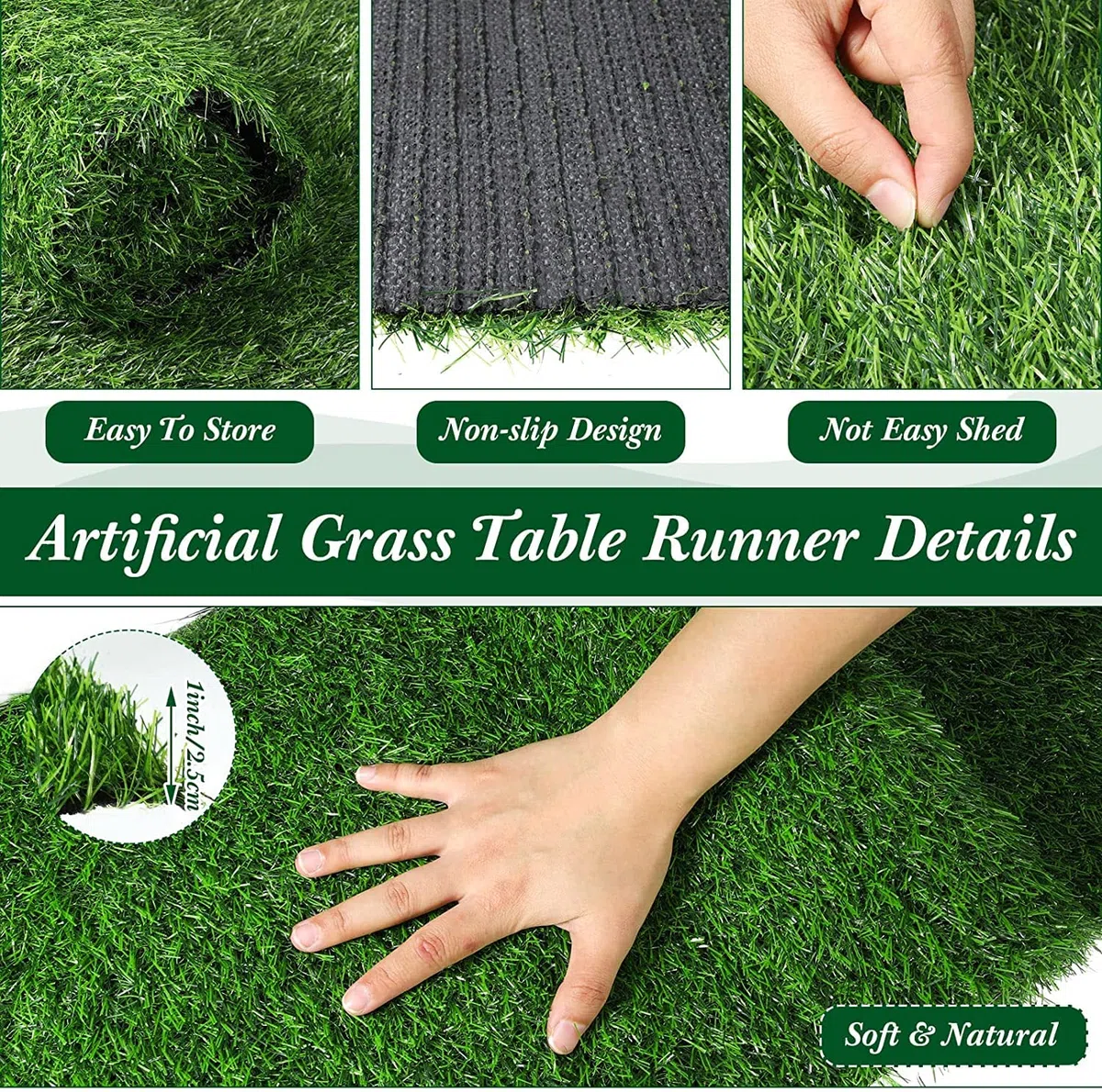 KAHEIGN Camino de Mesa de Césped Artificial, 36CM x 122CM Mantel de Hierba Sintética Alfombrilla de Mesa de Hierba Falsa de Pascua para Tema de Fútbol Boda Cumpleaños Banquete Jardín Fiesta Decoración