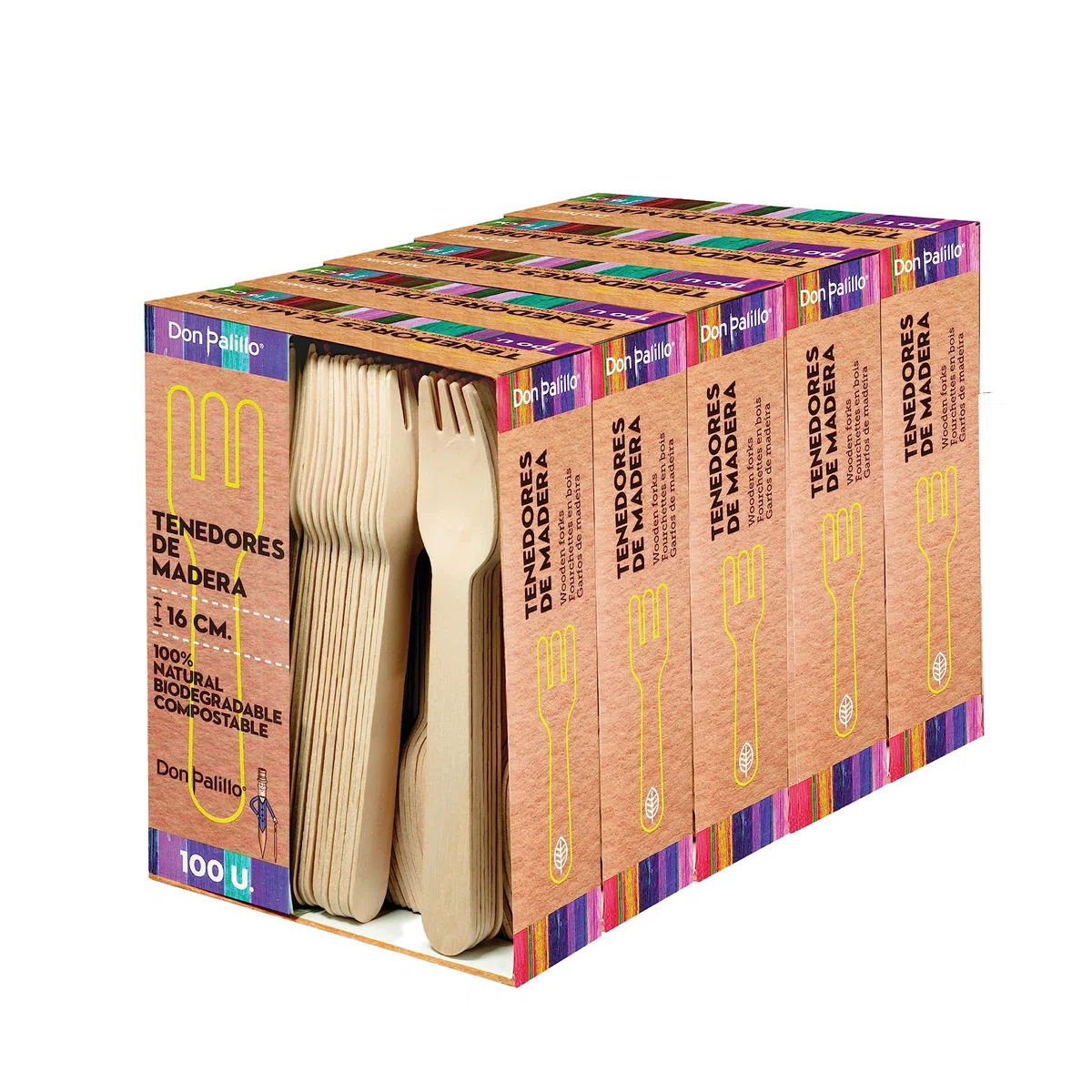 500 Tenedores de madera desechables., 16 cm. 100% natural, ecológico, biodegradable