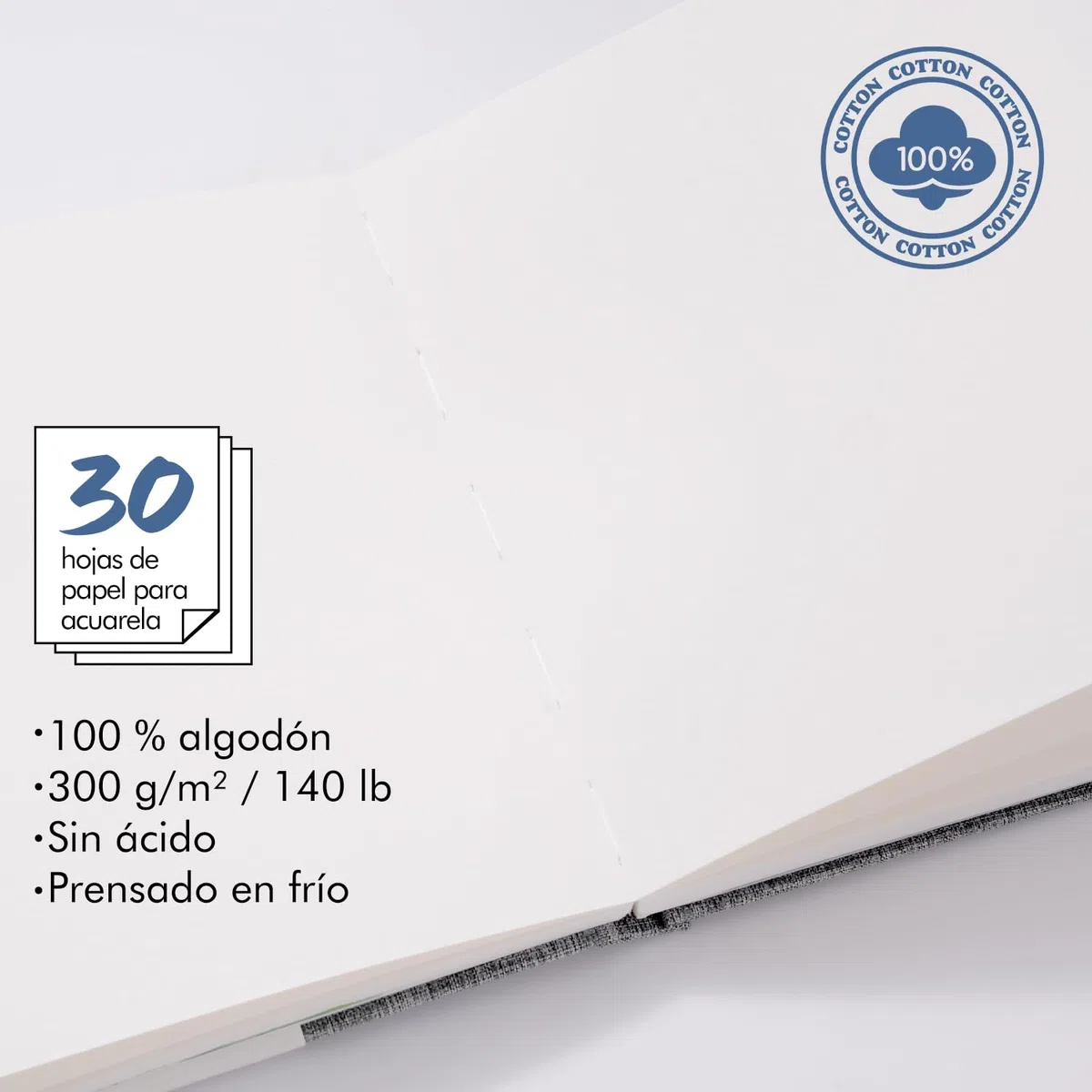Cuaderno de Acuarela 19 x 19 cm, 100% Algodón, 300 g/m², Sin Ácidos, Prensado en Frío, 30 hojas, Tapa Dura, ideal para Viaje, Urban Sketching, Artistas y Principiantes | Watercolor Sketchbook