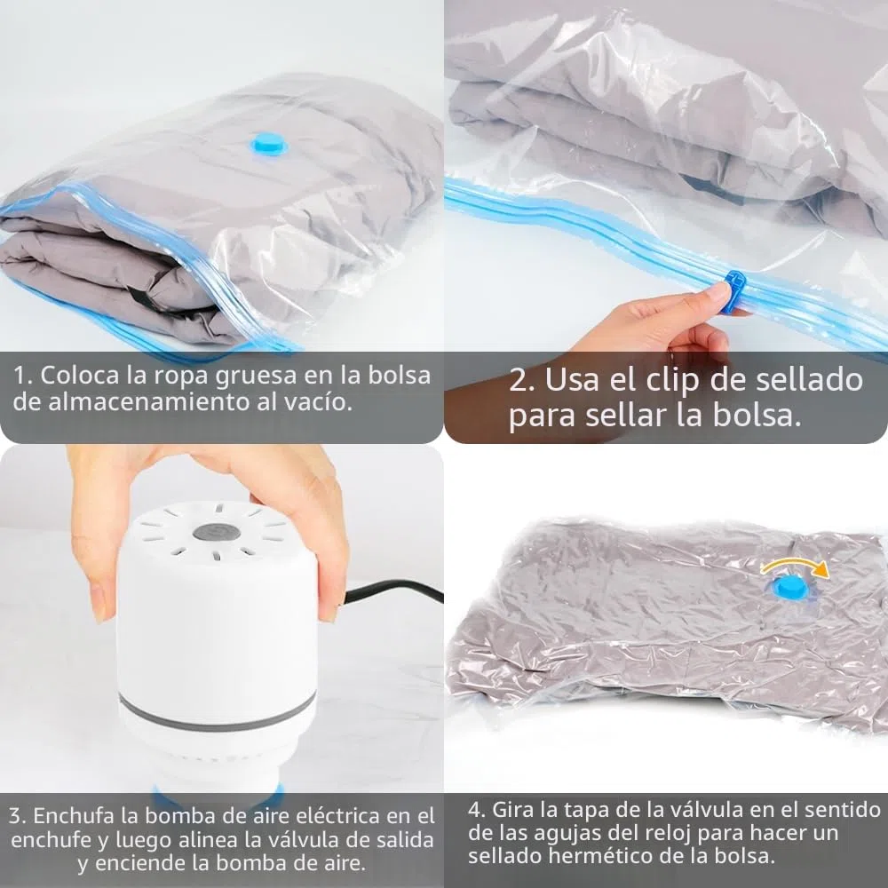 Bolsa Vacio Ropa Con Bomba Eléctrica, 9 Bolsas Para Guardar Ropa (3 Extragrandes, 3 Medianas, 3 PequeñAs), Reutilizables Bolsas al Vacío Para Guardar Ropa, Ropa de Cama, Edredones