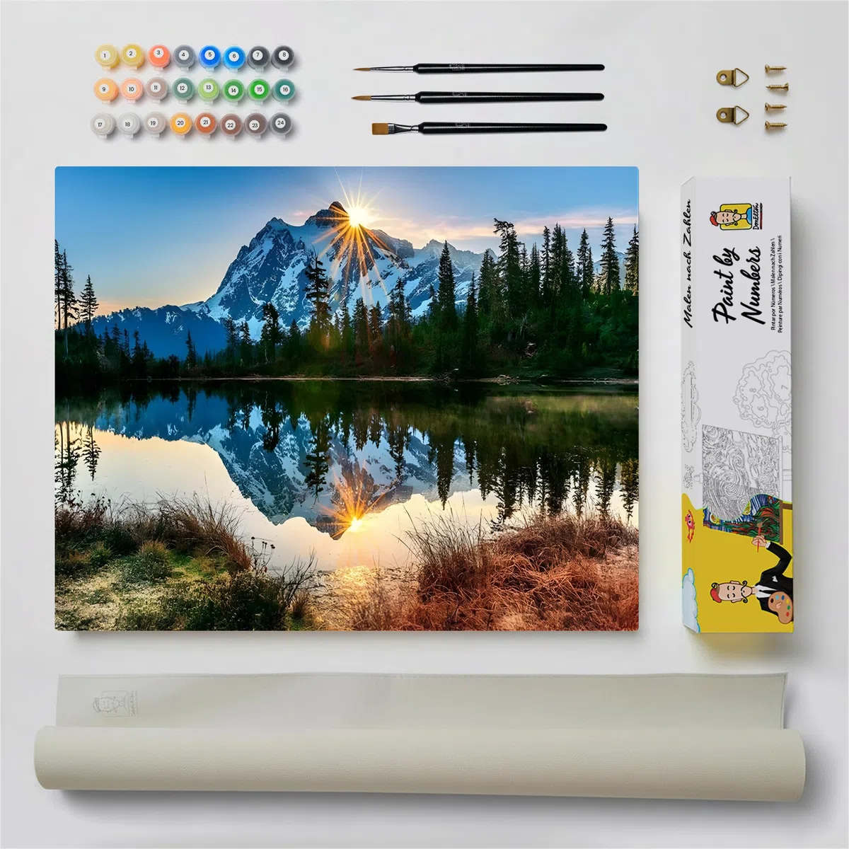 DonElton Pintar por Números para adultos Paisajes - 40x50 cm Kits de pintura con Pinceles, colores acrílicos y lienzo de lino, Sin marco - Regalo creativo (Montaña y Lago)