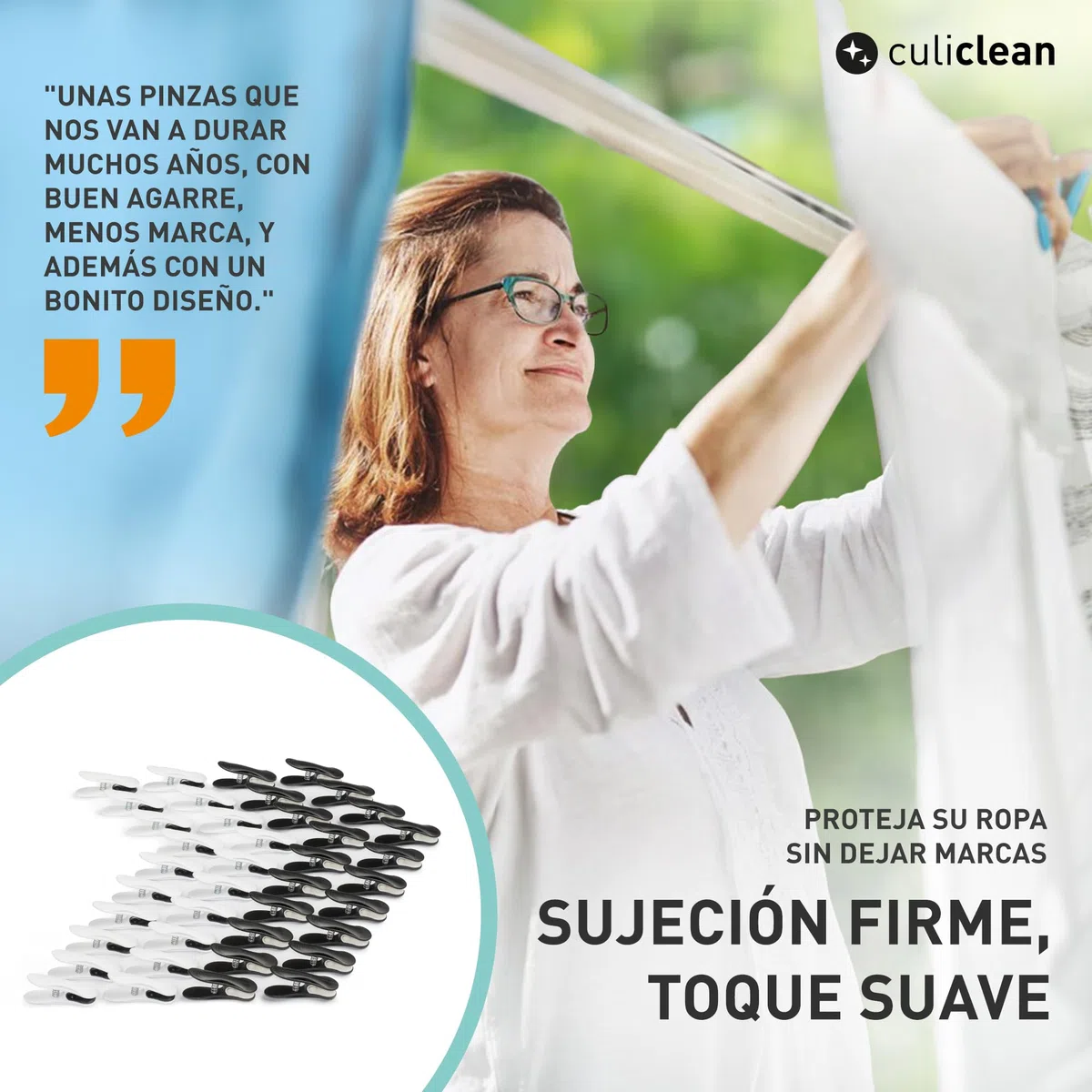 culiclean - Pinzas para la Ropa prémium, Varios Modelos, plástico, Azul clásico y Blanco., 40 Unidades