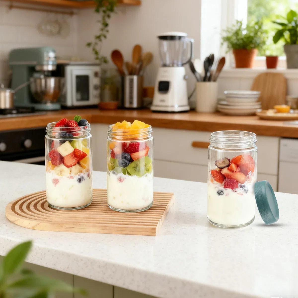 4 Piezas Tarros de Cristal Con Tapa, Tarros Meal Prep 750ml, Tarros de Avena Nocturna con Tapa De Rosca, Tarross de Vidrio Reutilizables para Yogur, Overnight Oats, Especias, Preparación de Comidas