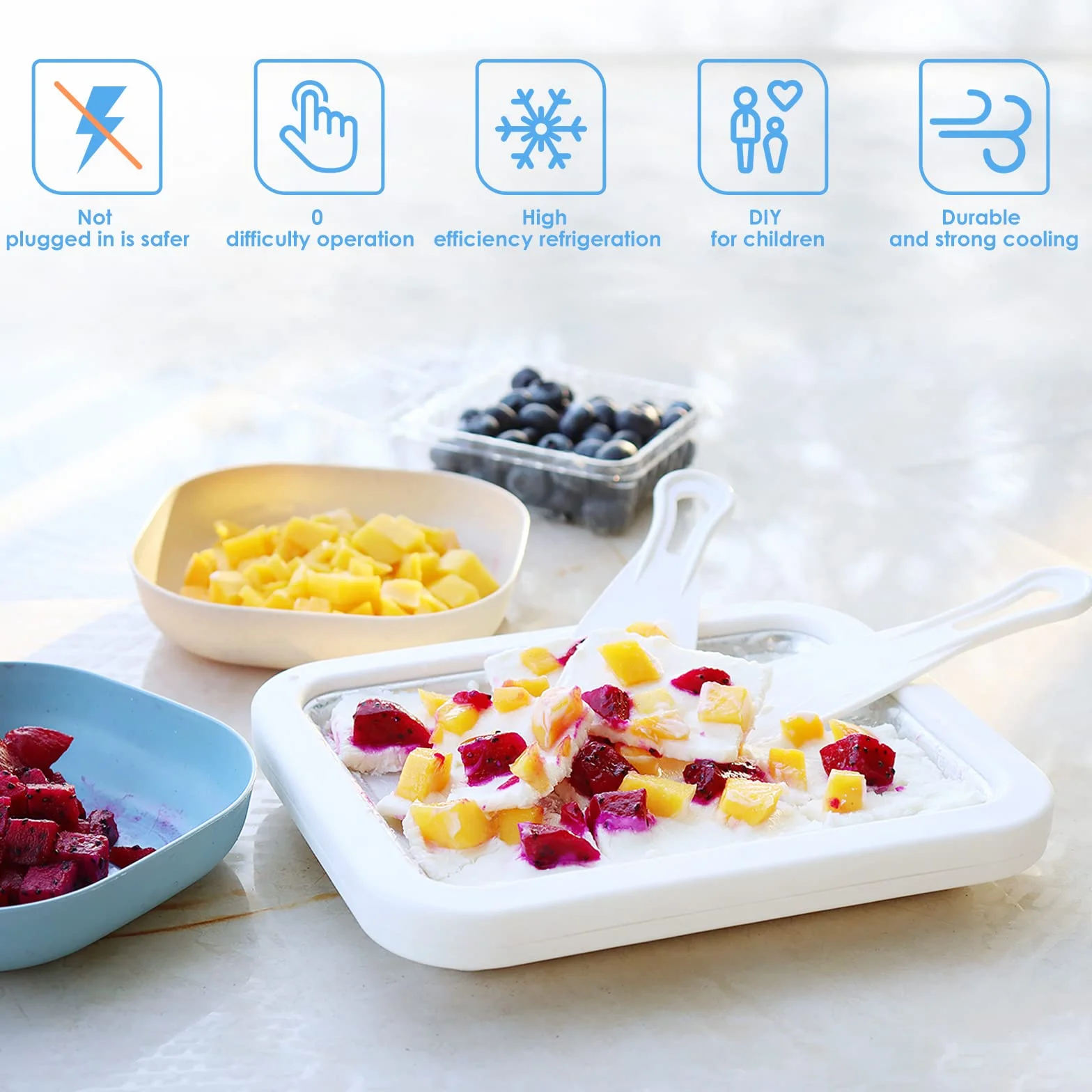 Heladera Instantánea plancha para hacer helados con 2 espátulas máquina fabricante helados caseros bricolaje de Máquina Para Hacer Rollos de Helado