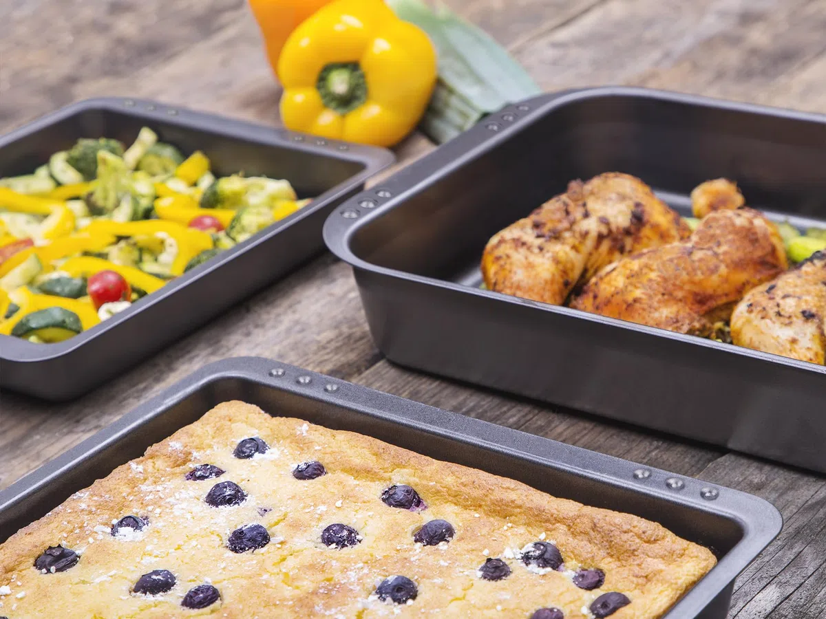CHG 9905-104 - Juego de 3 bandejas Altas para Horno, Color Gris Oscuro Metalizado