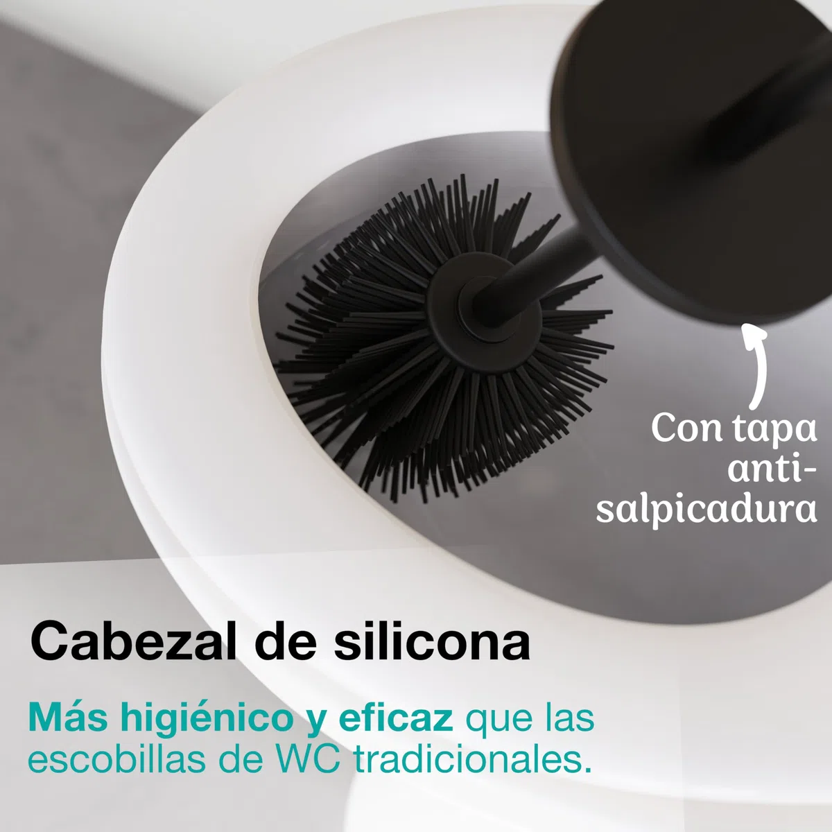 Escobilla WC de Pared - Escobilla Silicona y Soporte Metálico - Sin Taladro - Fijación Mural con Adhesivo o Tornillos - Cepillo de Baño - Negro Mate - WC3680