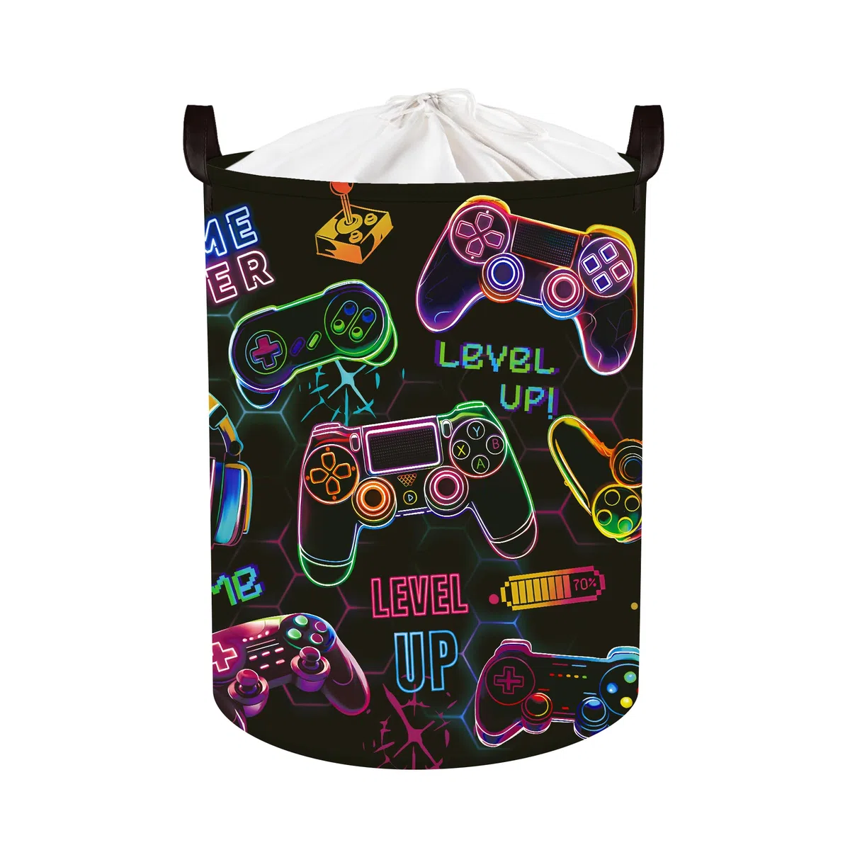 Grande Cesta Ropa Sucia Mando de Videojuegos Plegable Cestos Almacenaje Ropa Juguetes para Padres, Negro, 63L