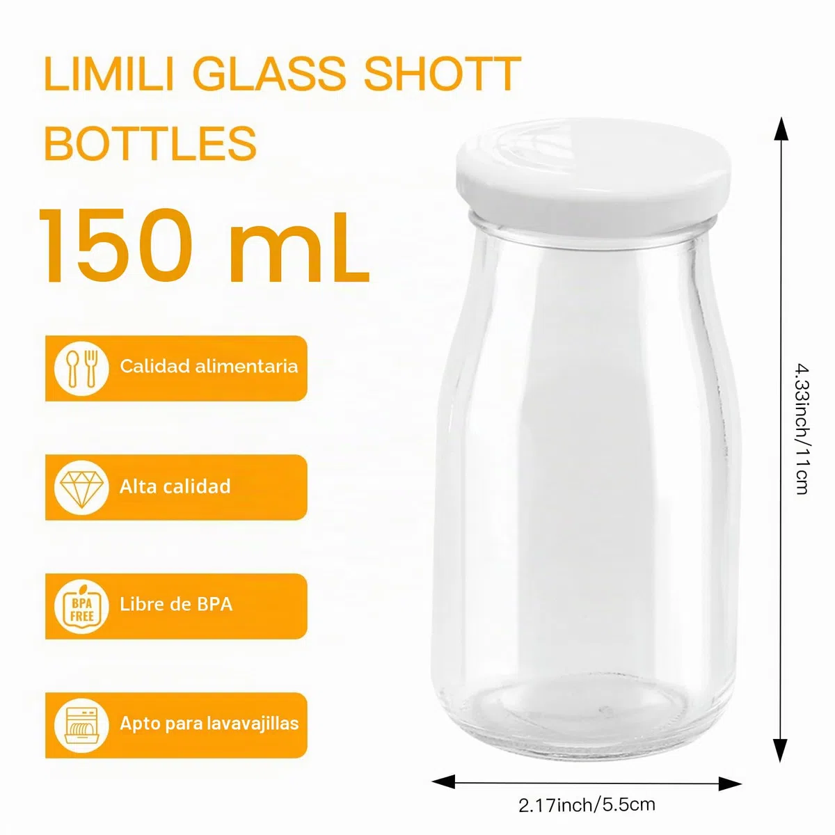 Botellas de licor de vidrio con tapa, reutilizables, 150 ml, botellas pequeñas de vidrio transparente para jugos, zumos de frutas, bebidas caseras, picnic