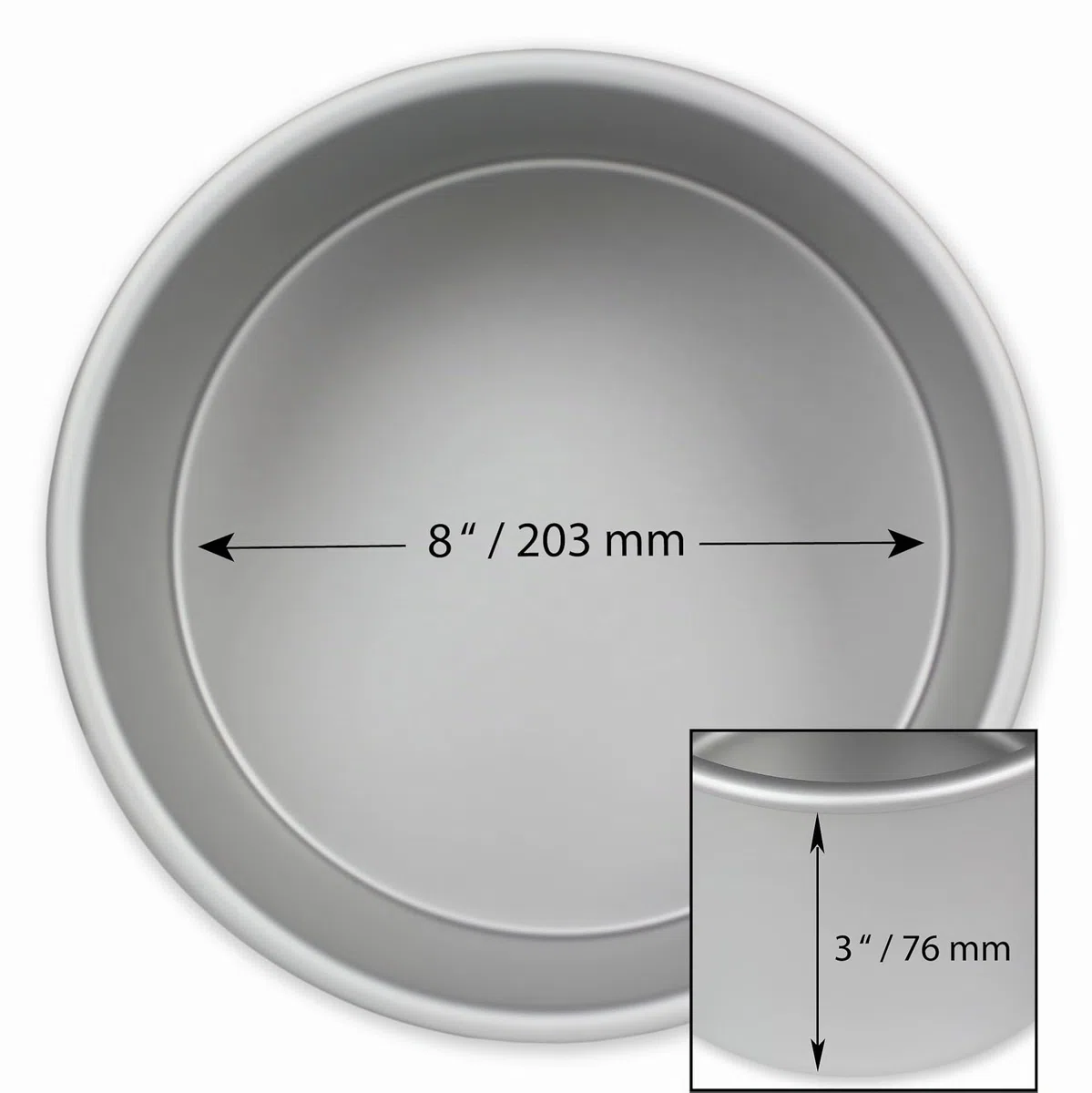 Molde para Pastel Redondo de Aluminio Anodizado PME Profundidad de 8 x 3-Pulgadas