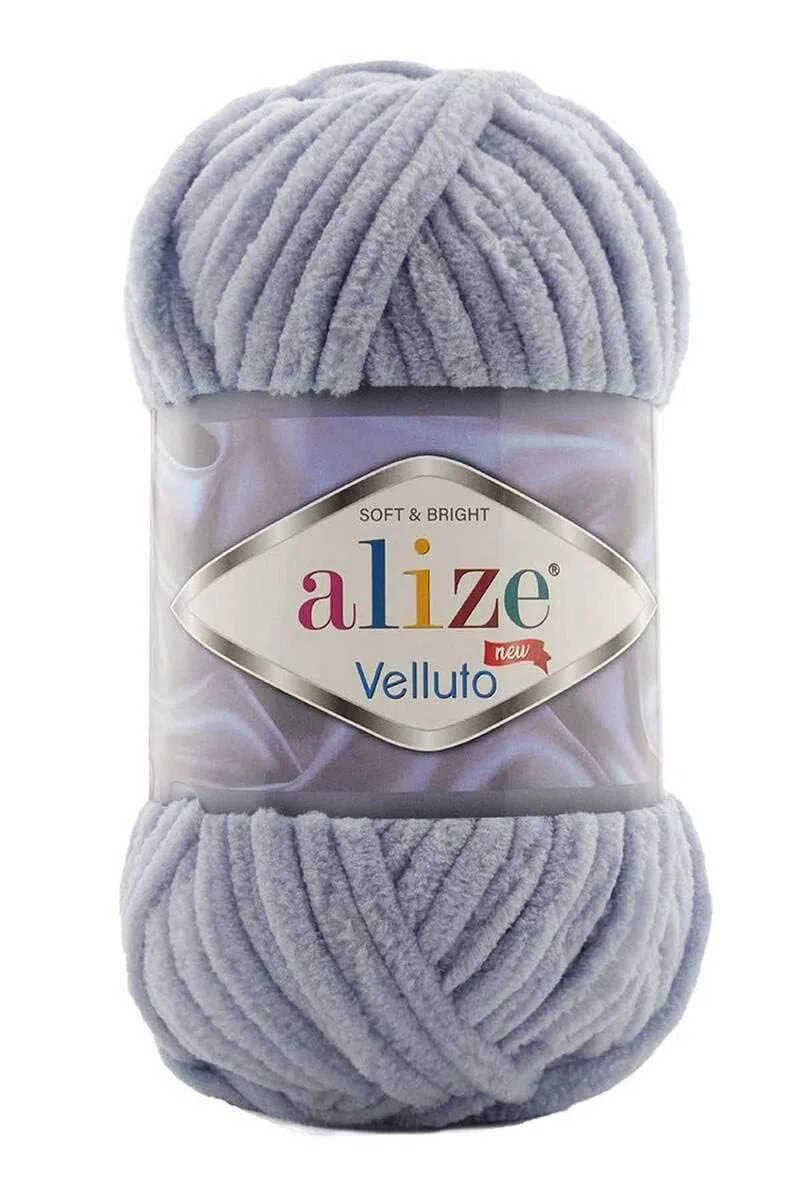 Alize Velluto - Ovillo de lana (5 ovillos de 100 g, 500 g, hilo de chenilla, muy suave, 100 g), color gris oscuro 87