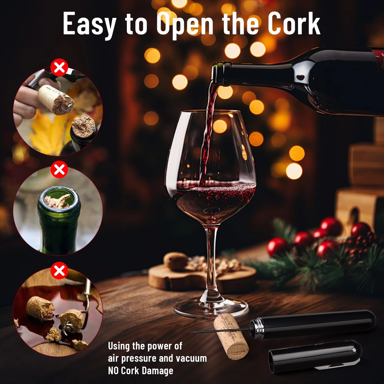 Sacacorchos Profesional de Aire a Presión - Pack de 3 Tycoonest Abridor Vino Rápido Fácil Extractor Corcho sin Roturas Agujas Acero Inoxidable Cortacápsulas Alternativa Eléctrico Regalo Amantes Vino