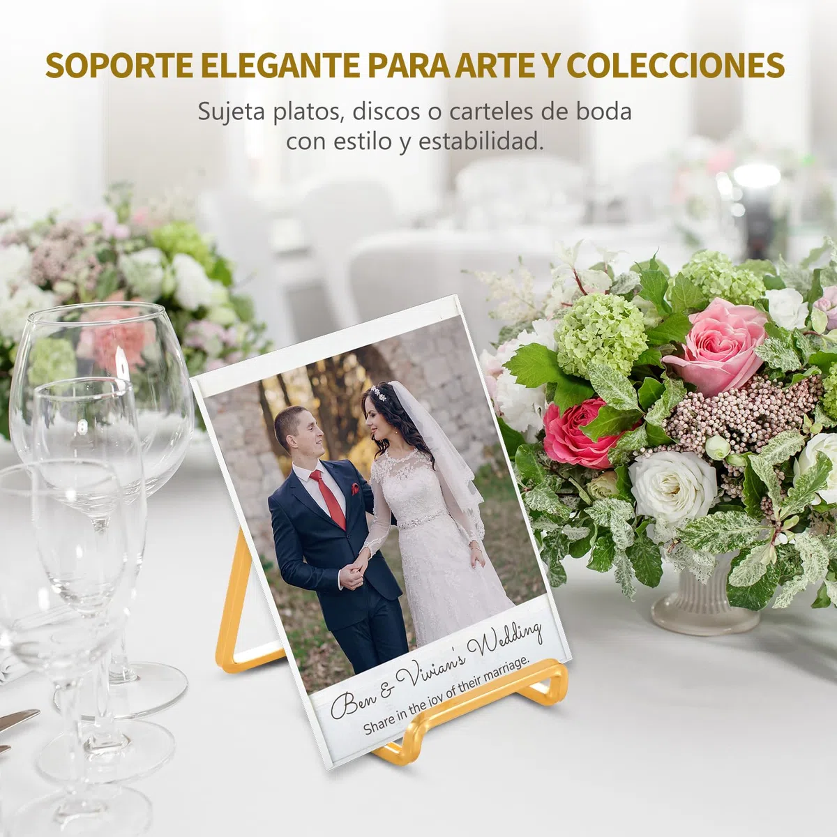 Soporte Platos Mesa Caballete Expositor - 3 Piezas Dorado Soportes para Platos Decorativos - Soporte de Placa para Exhibicion - Caballetes de Hierro Para Marcos de Fotos | Libros | Arte - 4,5 Pulgadas