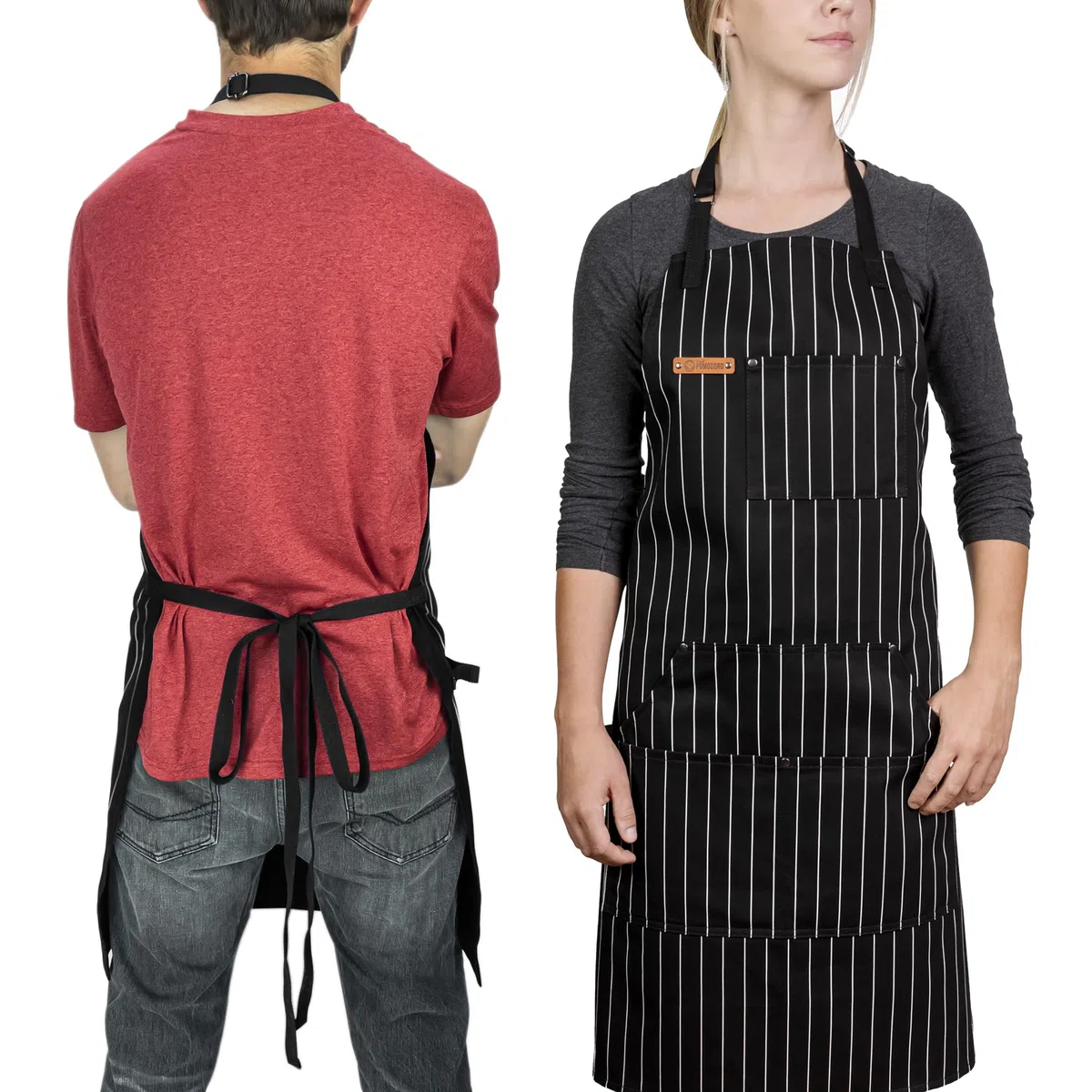Chef Pomodoro Delantal Cocina Hombre y Mujer con Bolsillos - Mandiles de Cocina Recomendados por Chefs - Delantal Barbacoa 100% algodón con Tiras Ajustables para el Cuello