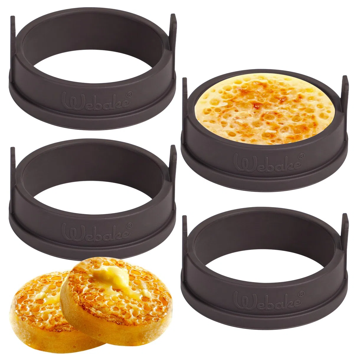 Webake Juego de 4 anillos de silicona para tortitas de 9 cm, para sartén, huevos fritos, anillos para huevos