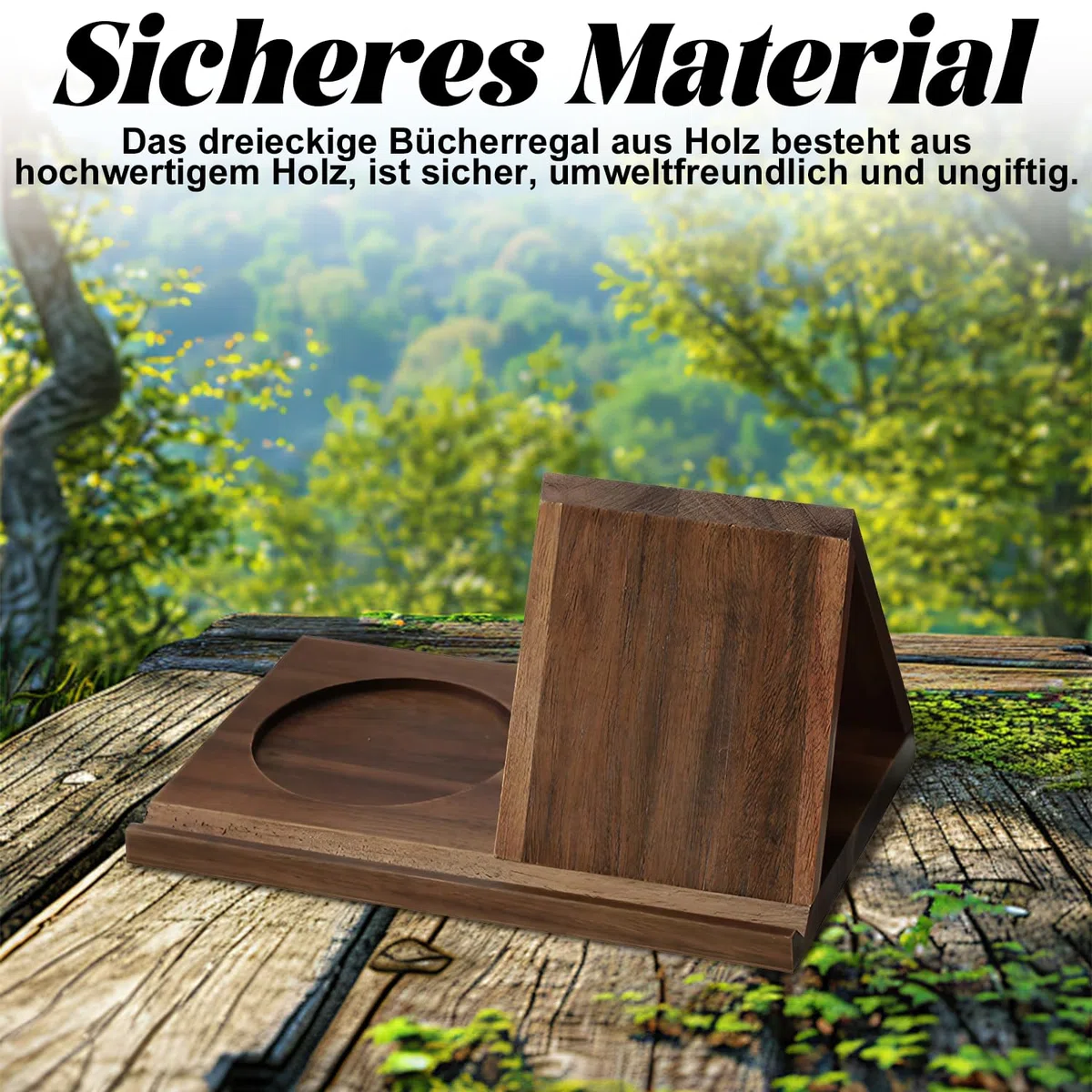 Pequeña estantería de lectura triangular de madera corta premium simple soporte para libros con bandeja para mesita de noche, oficina, escritorio, biblioteca o decoración de mesa, regalos para los