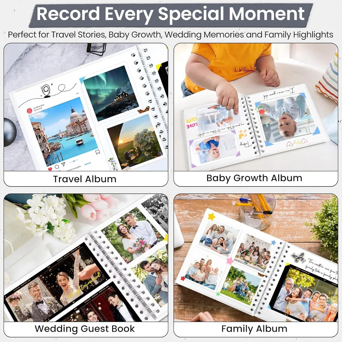 Álbum de fotos DIY, álbum de recortes blanco de 80 páginas, adecuado para insertar, equipado con pegatinas y otros accesorios, se puede utilizar como regalo conmemorativo, regalo de San