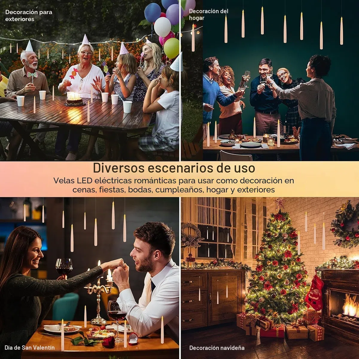 Velas Flotantes con Varita, 12 Velas Floating Mágicas, Velas LED Alimentada por Pilas, velas LED sin llama parpadeantes luz Cónica Eléctrica Parpadeante para Familiar Decoración