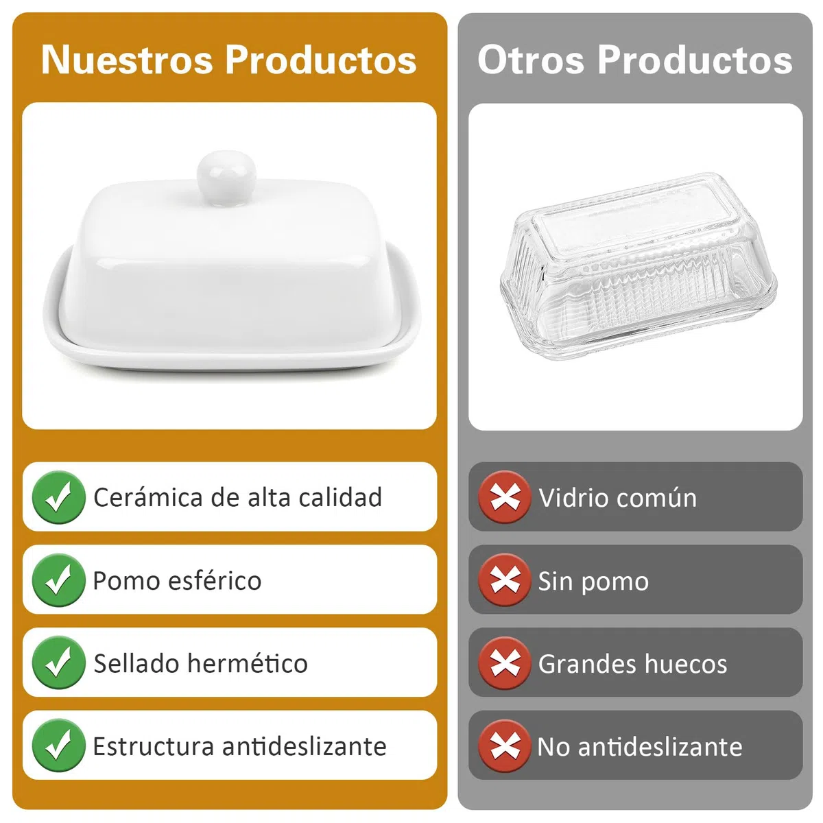 Mantequera de cerámica – Mantequera de porcelana blanca para mantequilla de 250 g, con tapa para mantener fresco