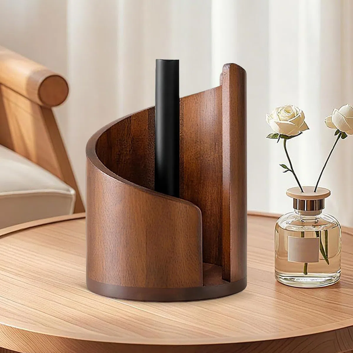 Porta Rollos De Papel De Madera para Encimera - Estante Dispensador - Portarrollos de Cocina Independiente con Base de Madera | para Cocina, Mesa de Comedor, Gabinete, Estante de Estilo
