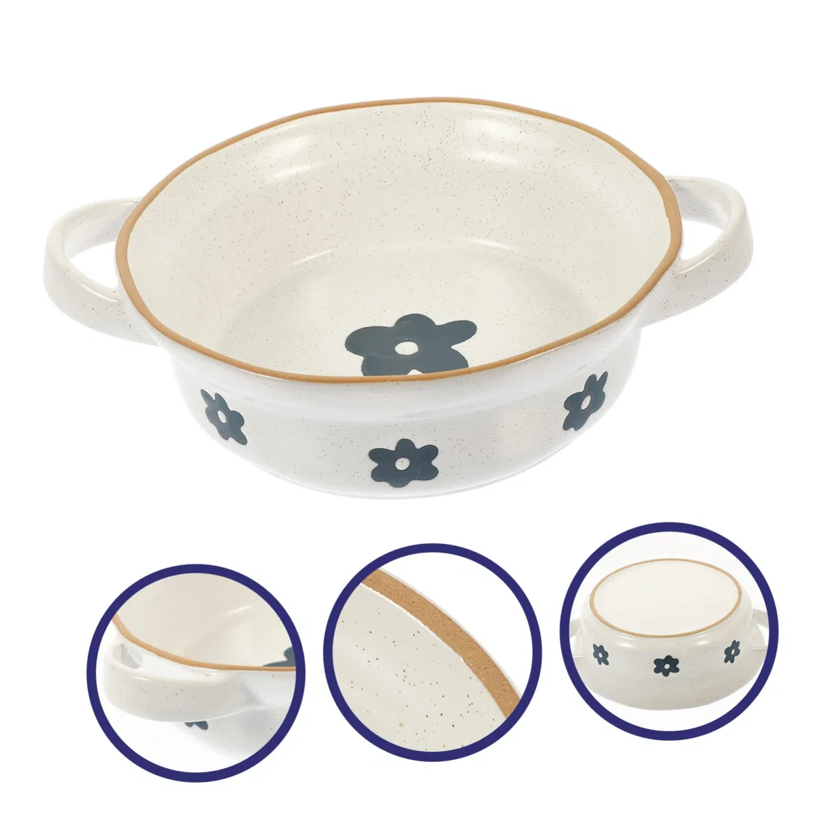 Mikinona Cuenco de Cerámica Blanco sin Rebabas y Fácil de Limpiar con Asas Dobles para Sopa Estilo Vintage Adecuado para Ensaladas y Uso Diario en Cocina