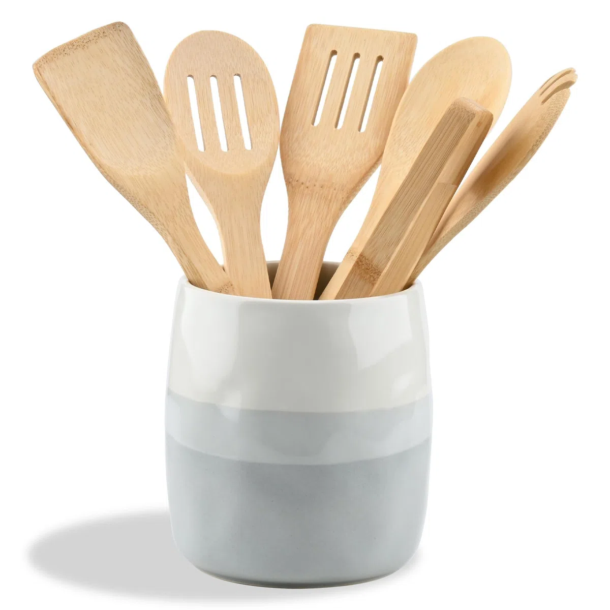 Bote para Utensilios de Cocina de Ceramica, Soporte para Utensilios de Cocina para Organización de Encimera, Porta Cubiertos para Cucharas, Espátulas y Cubiertos (L)