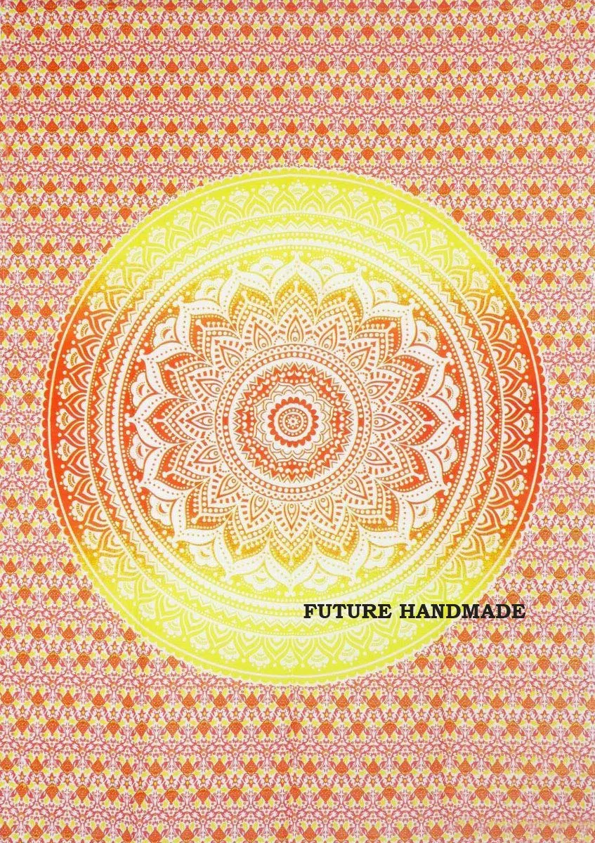 Tapiz doble hecho a mano, con diseño de mandala, de ombre hindú, hecho a mano, 100 % algodón, 100% algodón, multicolor, DESIGN 1
