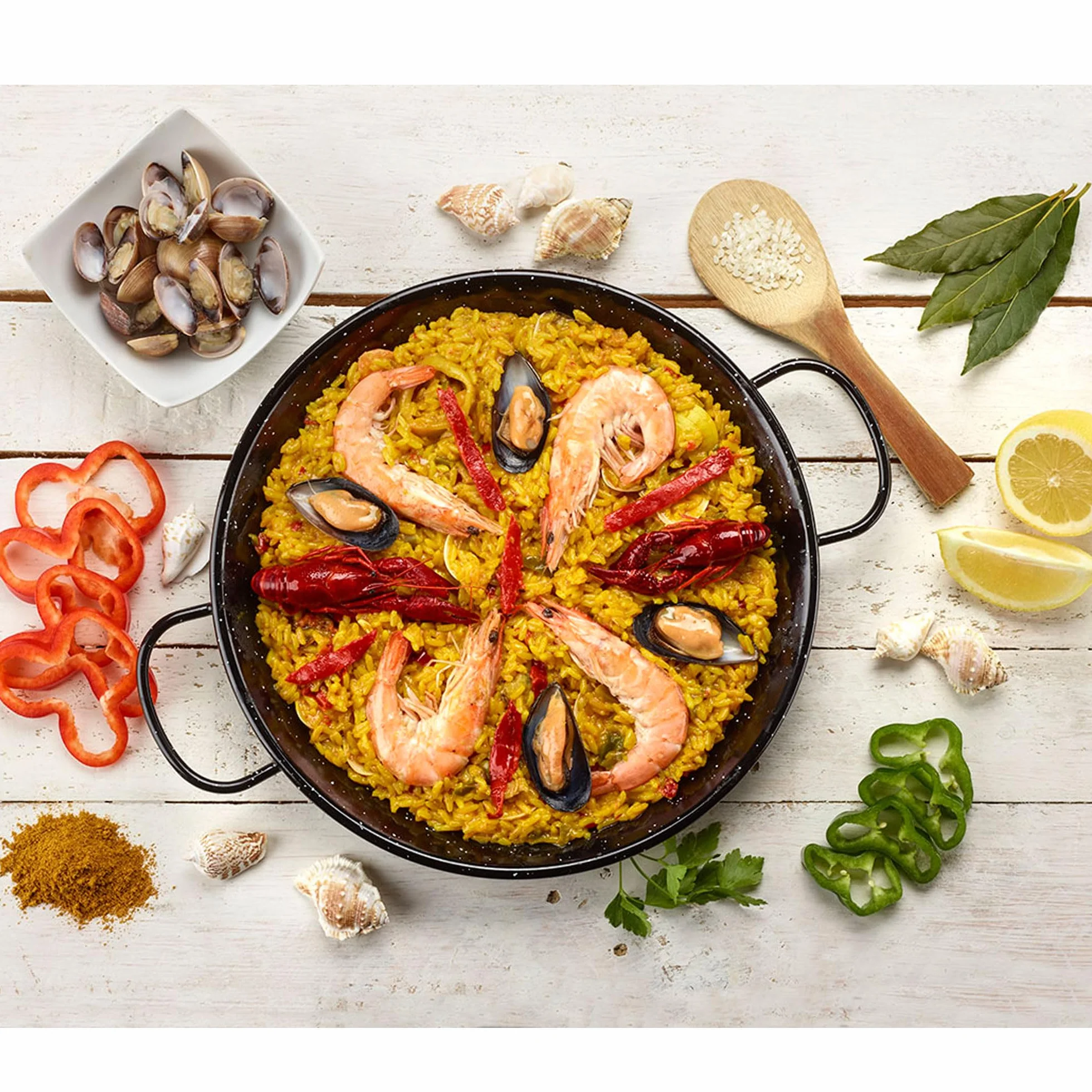 briebe Paellera Valenciana Inducción Esmaltada 22 cm, Acero Esmaltado, 1 Ración de Paella, Apta para Vitrocerámica, Fuego, Gas, Horno, Levante Negro Jaspeado