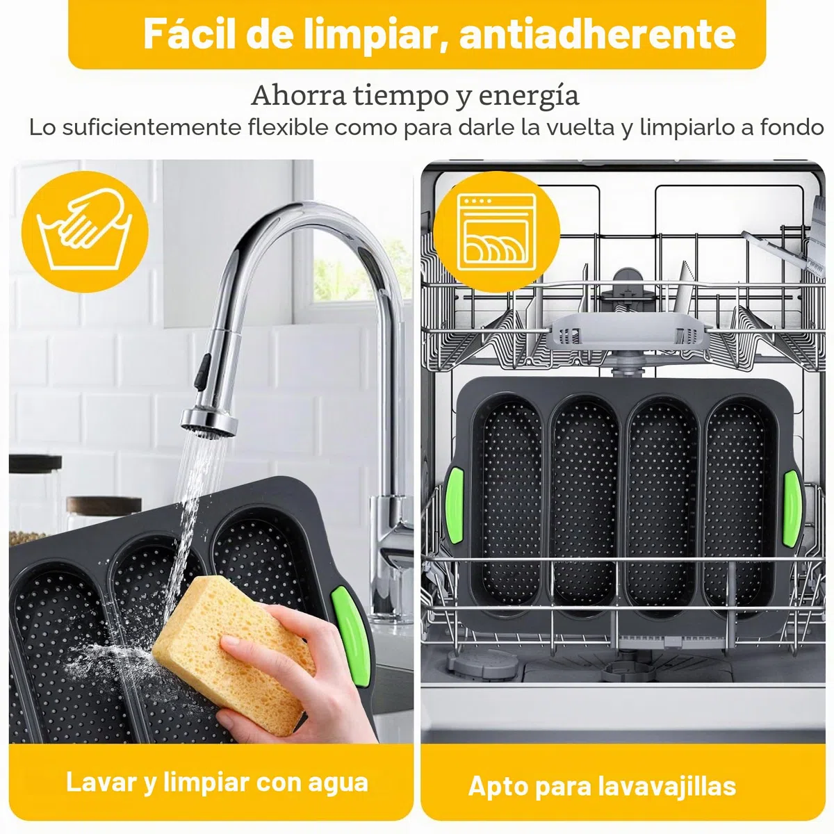 Molde De Silicona Para Baguette, Baguette Bandeja para Hornear, Perforada Francés Pan, Bandeja Baguette, Molde Antiadherente con Cepillo, 4, 8 Cavidades, 34 x 24 x 2.5 cm, 2 Piezas