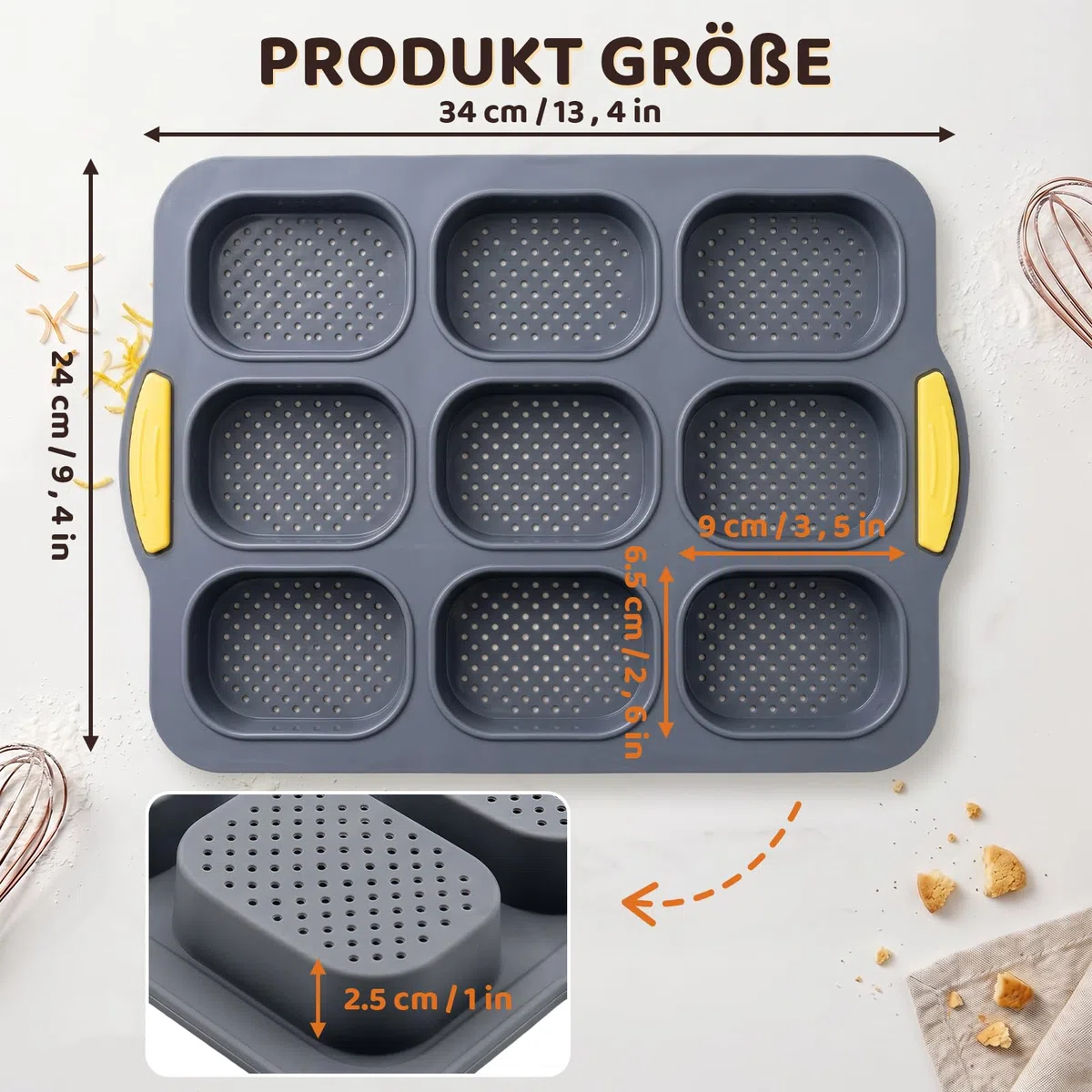Molde para panecillos, 9 cavidades, molde para panecillos, molde de silicona, molde antiadherente, para hornear en casa