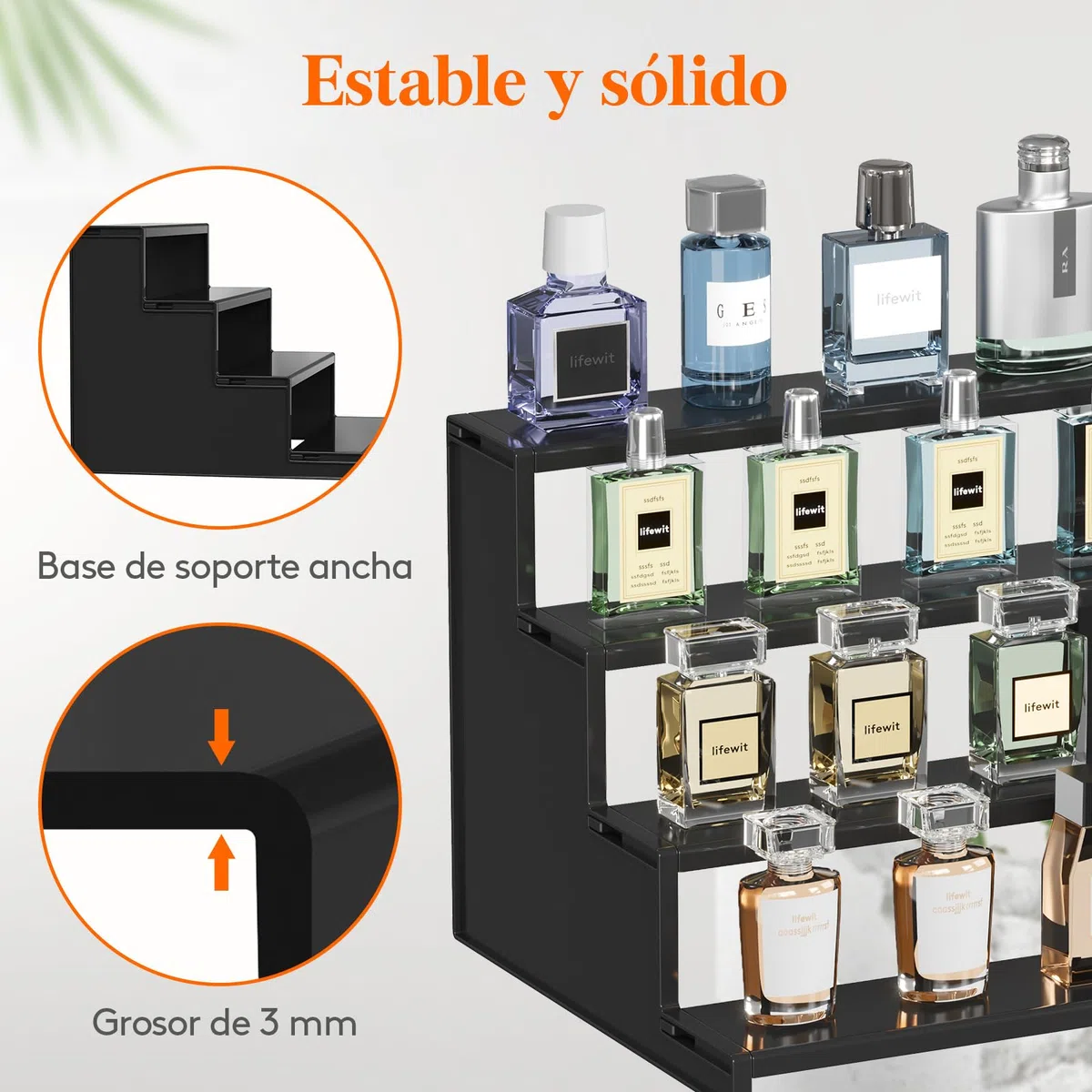 Lifewit Expositor Perfumes 4 Niveles, Estante Perfumes Verticales de Plástico, Expositor Metacrilato para Figuras Pop, Magdalenas, Cosmético, 1 Paquete, Negro, 30 cm