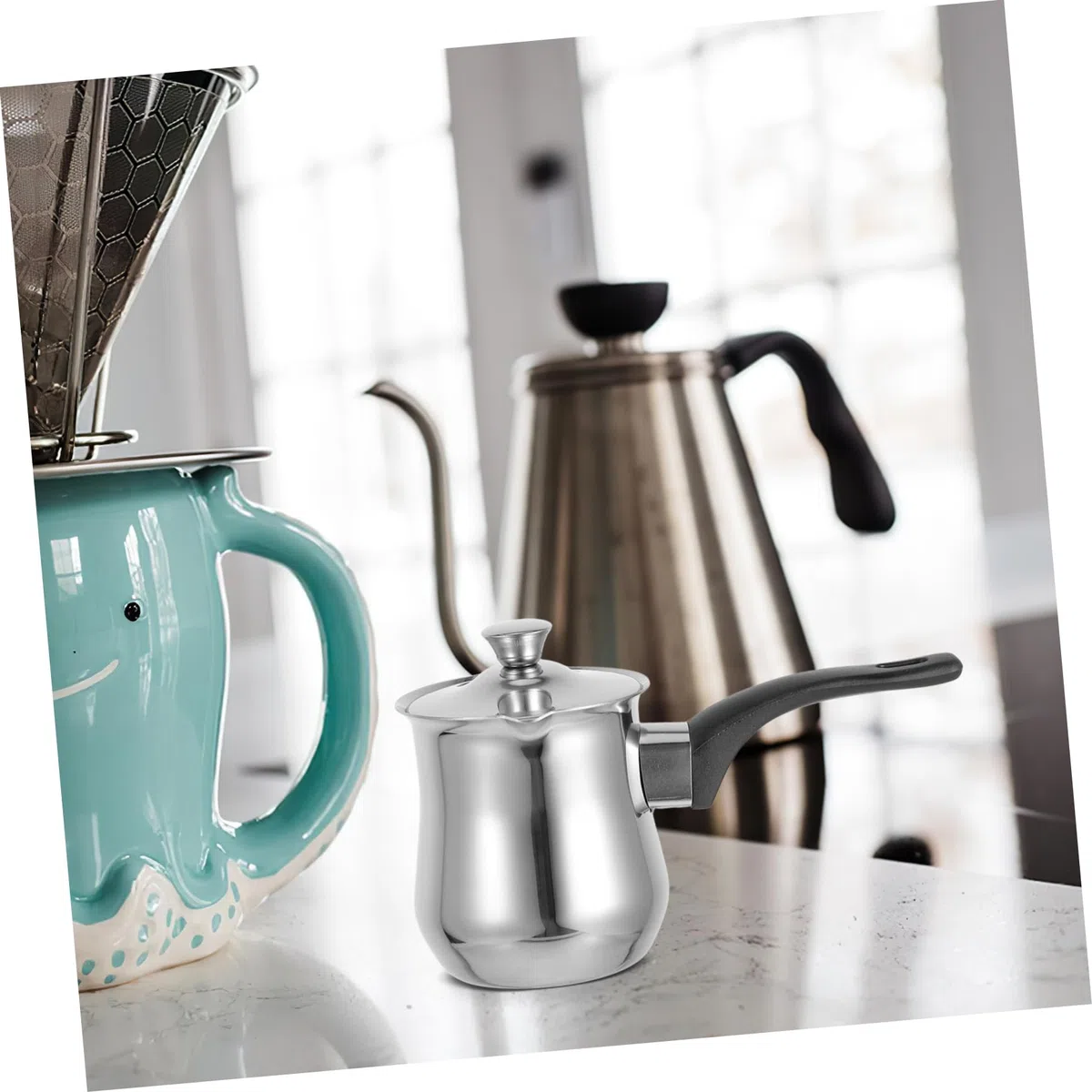 GALPADA Cafetera Turca de Acero Inoxidable de 360 Ml con Asa Ergonómica y Tapa, Adecuado para Café y Bebidas Calientes en Hogar u Oficina