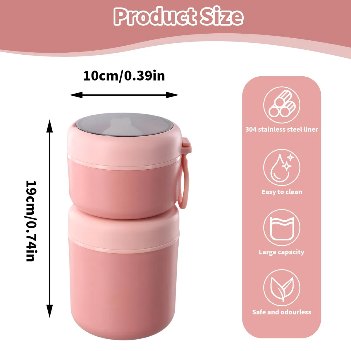 Termo para Comida, 530ml+290ml Termo Comida Caliente Acero Inoxidable, Taza de Cereales para Llevar de Doble Capa, Frasco Contenedor Térmico con Cuchara Para Trabajo, Escuela (Rosa)