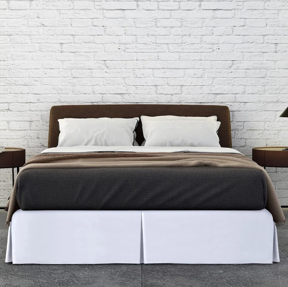 Linen Home Sábana de cenefa plisada de base blanca para cama individual, sábana de faldón de plataforma, microfibra suave cepillada, de fácil cuidado sin necesidad de planchado (individual, blanco)
