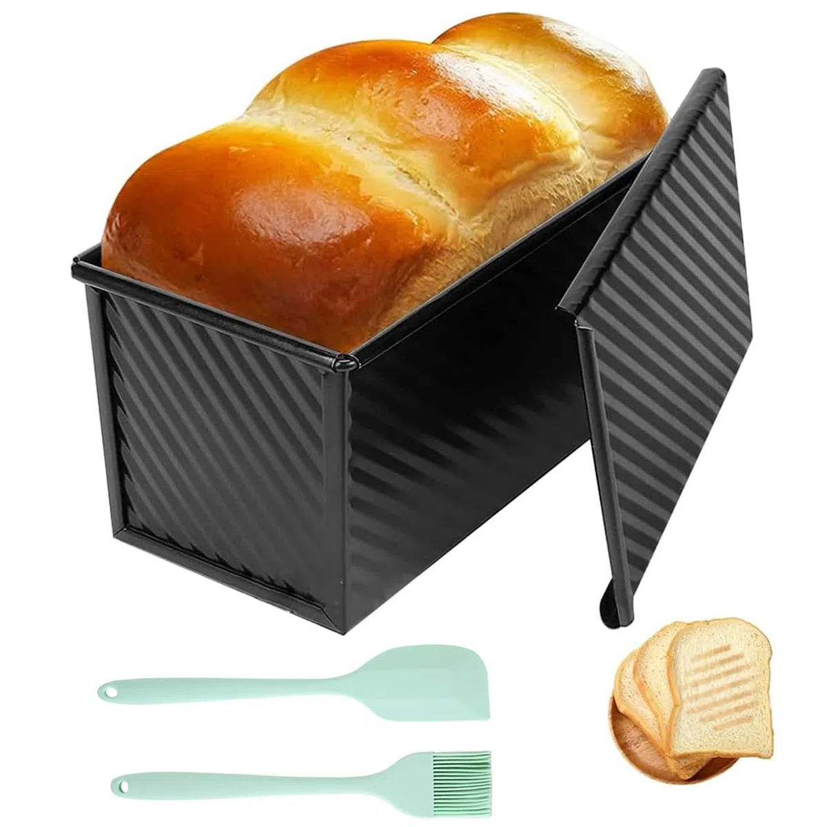 Molde para Pan Tostado con Tapa, Molde para Pan con Tapa de 450 g, Molde para Hornear Pan Antiadherente, para Tostadas, Bollería, Pan y Pasteles (21 x 11 x 11, 5 cm), Negro