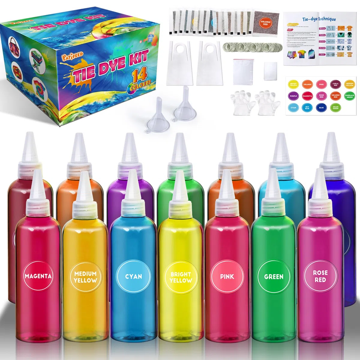 Kit de Teñido Anudado de 14 Colores para Grupos Grandes, Tie Dye Kit para Niños, No TóxicoTinte para Tejidos para Adultos, Actividades de Verano, Fiesta Hecha