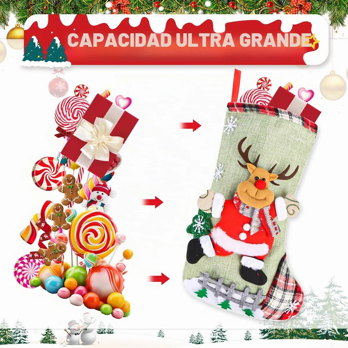 Juego de calcetines de Papá Noel, 2025 Nuevo calcetín de Navidad, botas de Papá Noel para rellenar, calcetines de Navidad para colgar, juego de calcetines de Navidad, calcetines de Papá Noel