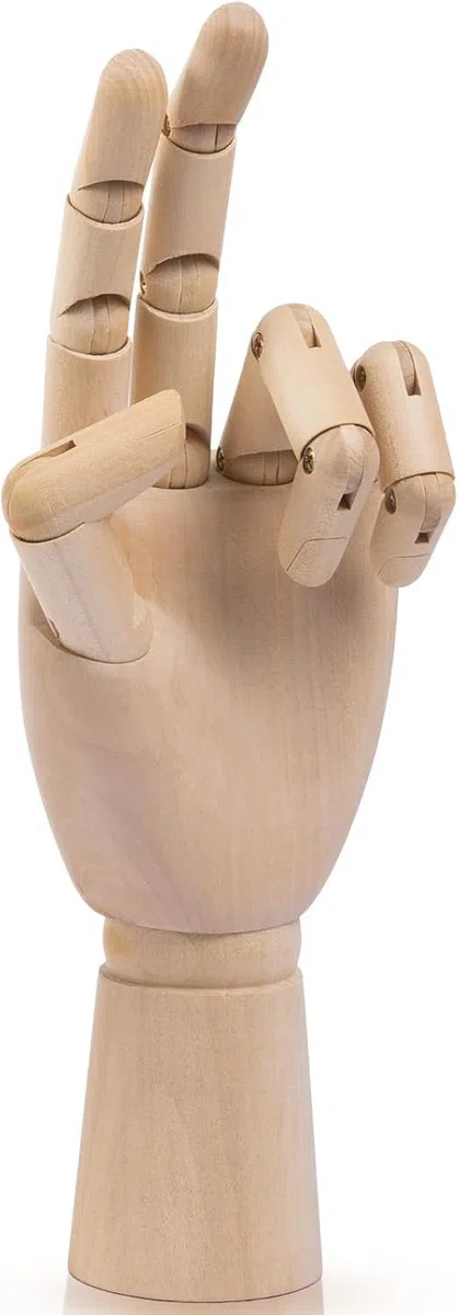 Mano Articulada de Madera Derecha 25 cm, Maniquí de Mano con Dedos Móviles, Modelo Anatómico para Dibujo Artístico, Ideal para Bocetos y Pintura