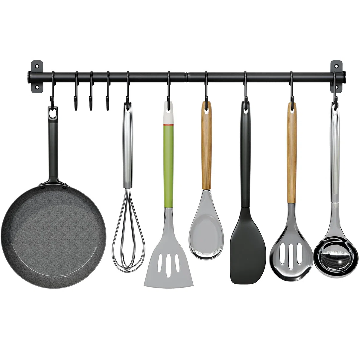 KINGRACK Percha de cocina y barra colgante, toallero de baño, colgador de pared, organizador para cuchillos, ollas y sartenes, con 10 ganchos en S