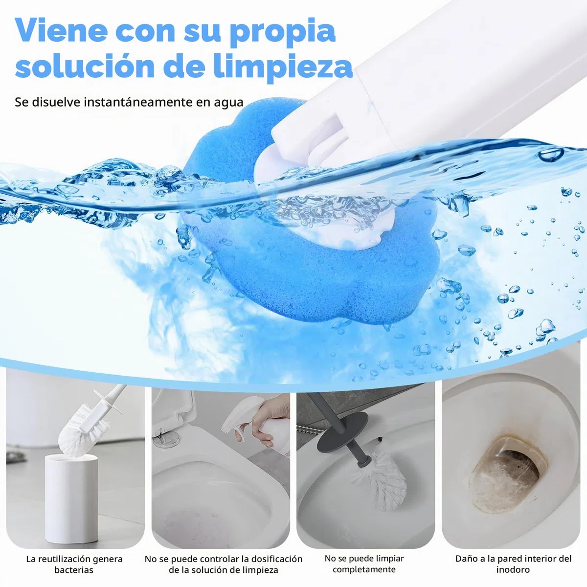 Juego de 2 cepillos de inodoro con 48 piezas de repuesto para limpiador, cabezal flexible, set con soporte y mango para lavabo, inodoro y piscina