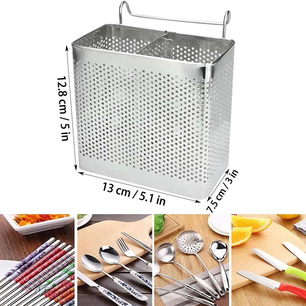 Organizador de Fregadero, Utensilios Estante de Secado, Escurridor de Cubiertos, Que Cuelga Escurridor Rack de Almacenamiento, 2 Compartimentos, para Tenedor Cuchara de Los Palillos (A)
