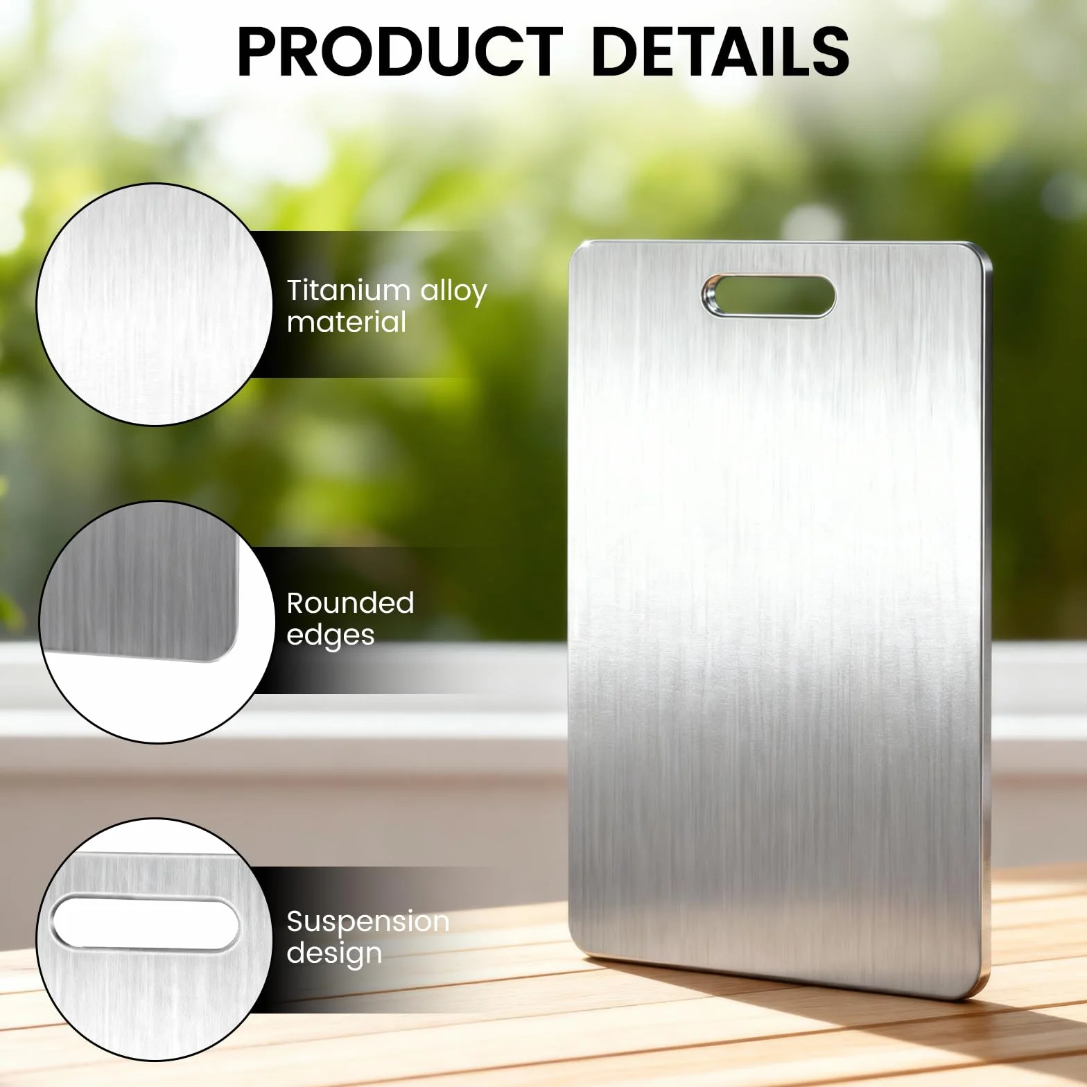 Vexna 3 Piezas Tabla de Cortar de Titanio, Resistente y Fácil de Limpiar Apta para Lavavajillas, 316 Acero Inoxidable Tabla de Cocina Doble Cara de Grado Alimenticio, para Carne, Verduras,Frutas y Pan