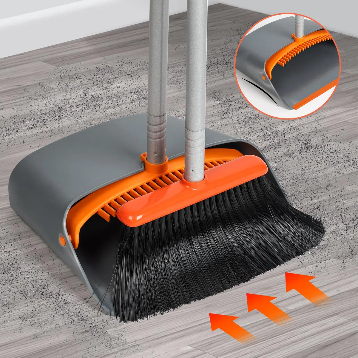 Escoba y recogedor, barredora y recogedora de Polvo Combinados con una manija Extensible de 137 cm de Largo para el Barrido de Limpieza del hogar, Naranja
