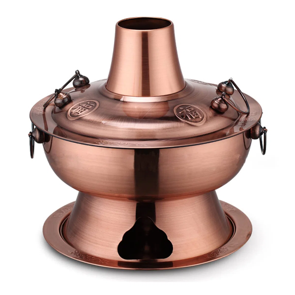 Olla de fondue de cobre, olla tradicional de Shabu, olla de sopa vintage de cobre carbón y acero inoxidable