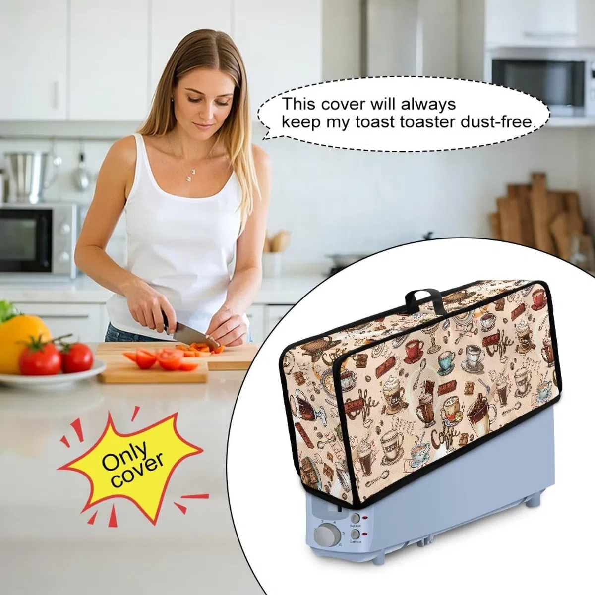 Funda para tostadora de ranura larga con patrón de café y chocolate, compatible con tostadora de 2 rebanadas, protección contra el polvo, resistente a las manchas, cubierta delgada para hacer