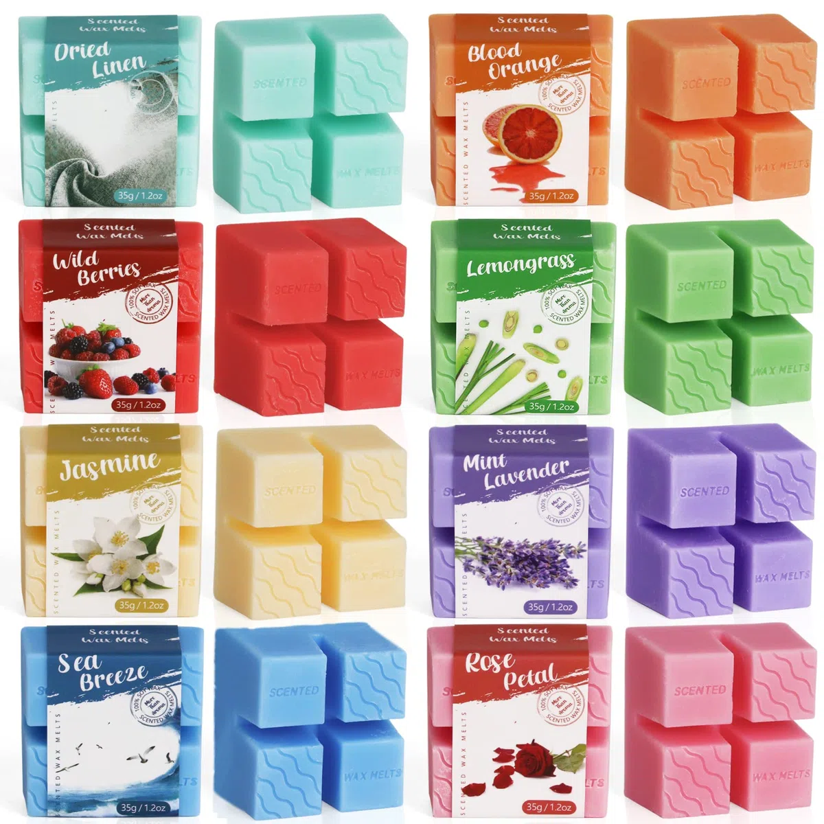 Cera Perfumada, Wax Melts, Cubos de Cera Aromática para Quemador de Velas, Cera de Soja Vegana Hecha a Mano para Uso Doméstico y de Oficina, Juego de Regalo de Fragancia para el Hogar, 8 Aromas